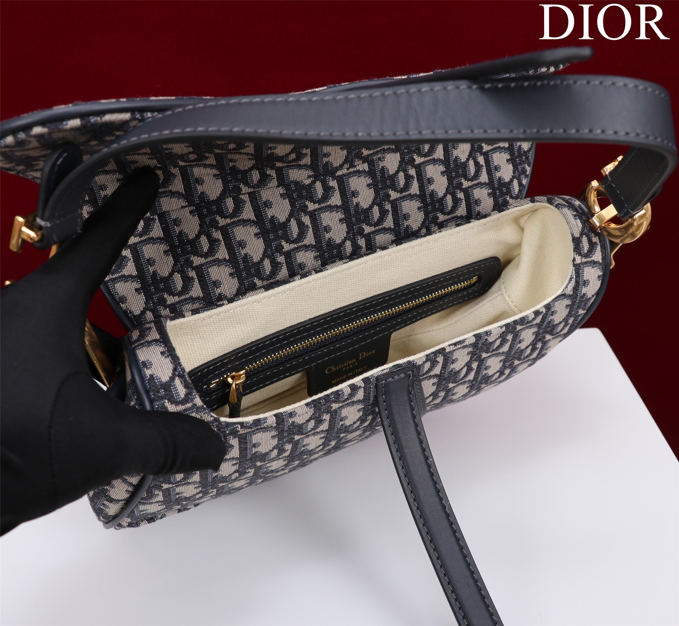 Saddle Bag with Strap Blue Dior Oblique Jacquard 